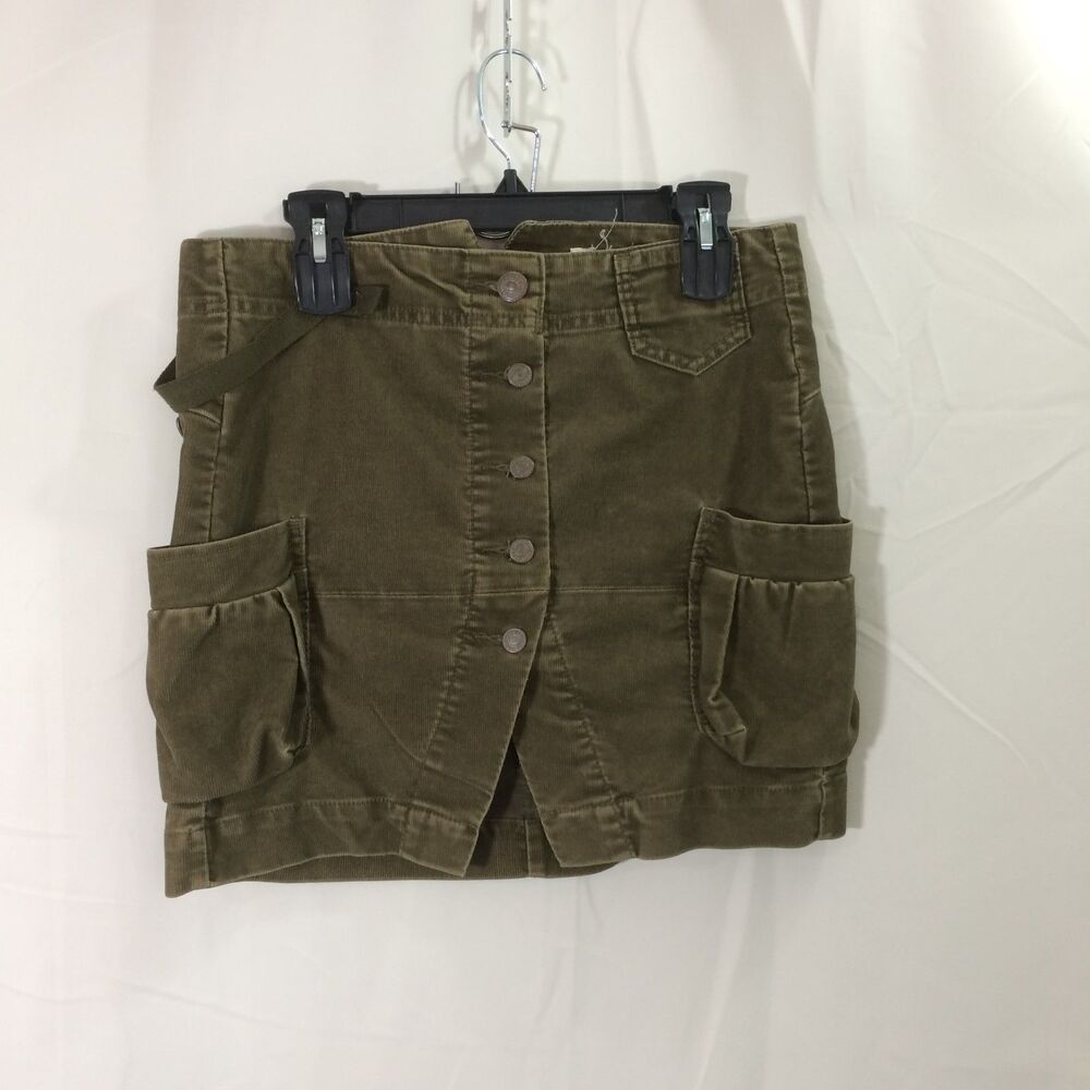 Levi's Vintage Corduroy Skirt Goth Cargo Button Front Mini Olive Cotton Blend 7